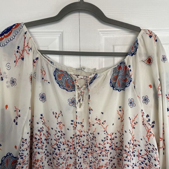 Love 8 Semi-Sheer Bohemian Peasant Paisley Tunic Women’s Size L - Picture 2 of 10